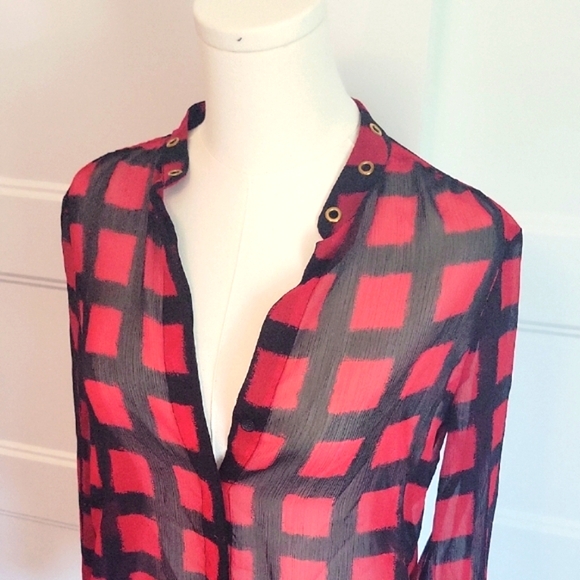 Michael Kors Red and Black Sheer Blouse - Picture 3 of 5